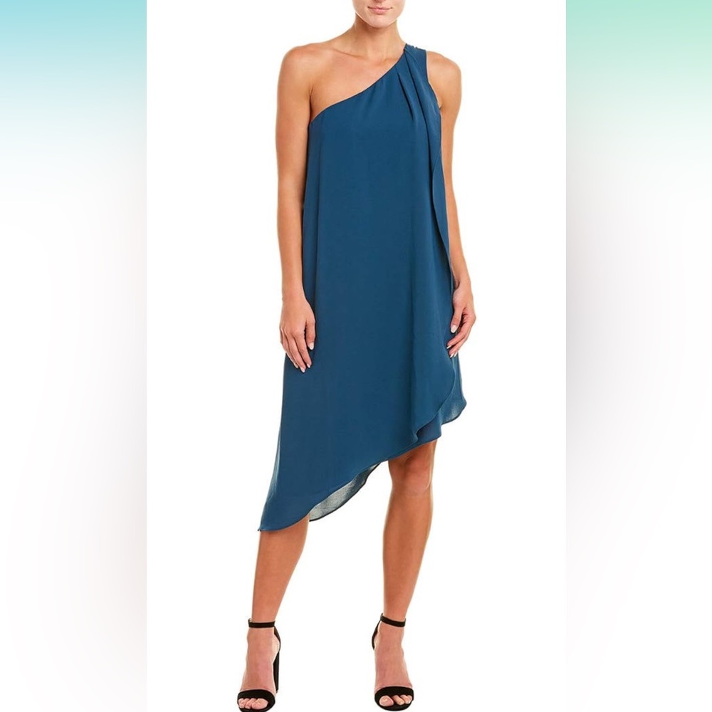 Adrianna Papell Blue One Shoulder Dress